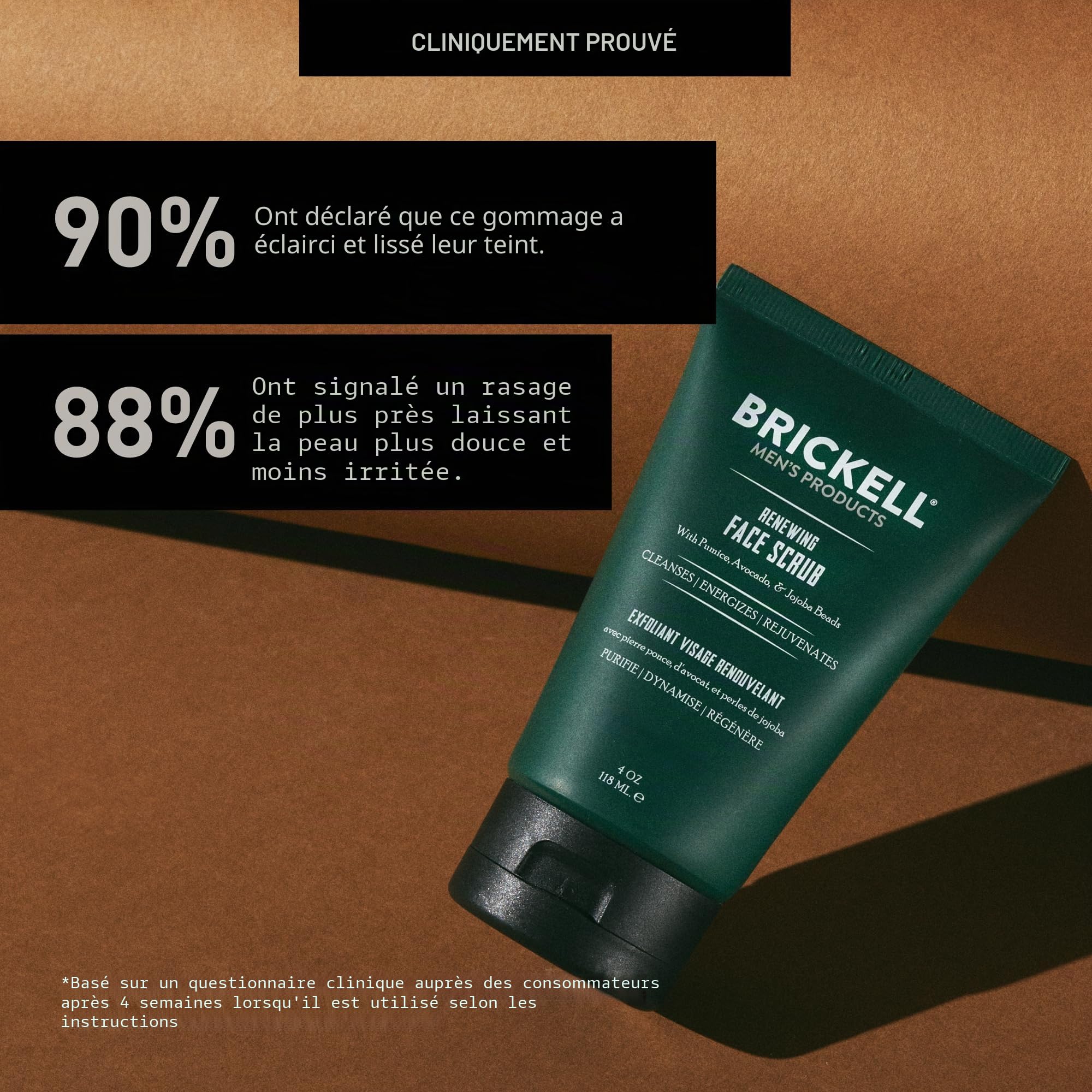 Brickell Men's Products Gommage Visage Renouvelant, Exfoliant Visage Gommage Naturel et Bio, 118ml