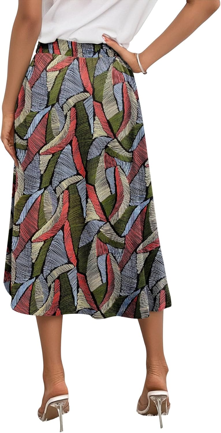 Angerella Womens Skirt Midi High Waist A-Line Casual Floral Print Trendy Bohemia Work Elegant with Pockets - Image 6