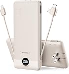 VEGER Portable Charger with Built-in AC Plug and Cables, All in One 10000mAh Ultra Slim Power Bank Travel Essentials, 15W Fast Charging Battery Pack Compatible with iPhone, Samsung, Android (Yellow)