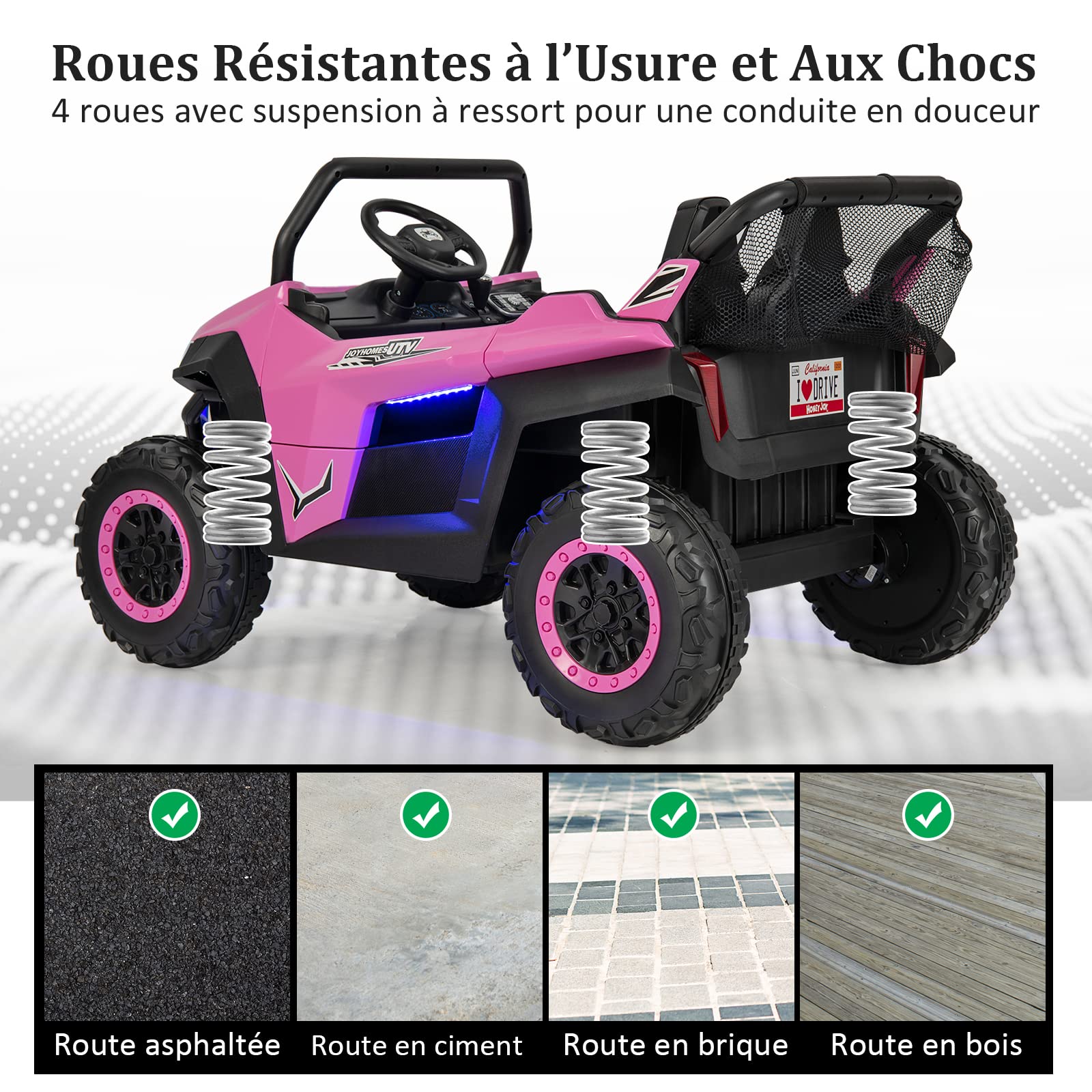 COSTWAY Voiture Electrique Enfant 12 V avec 2 Places et Télécommande 2,4G, Quad Électrique avec Démarrage Lent pour 3-8 Ans,Vitesses 2-4 KM/H,Ceinture de Sécurité Charge 59KG 118x74x71CM (Rose)