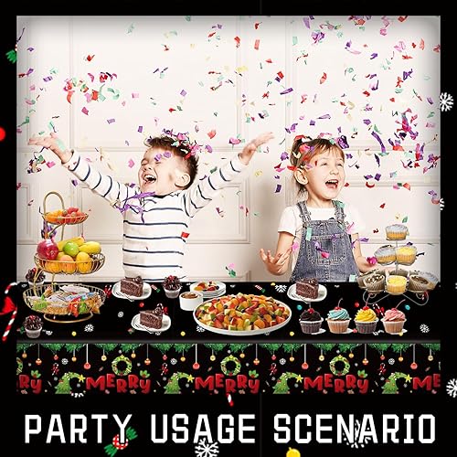 Miniatura 6 de 2 manteles desechables de Navidad, 108 x 54 pulgadas, rectangular, de plástico, impermeable, con patrones novedosos, corona de regalo de calcetines