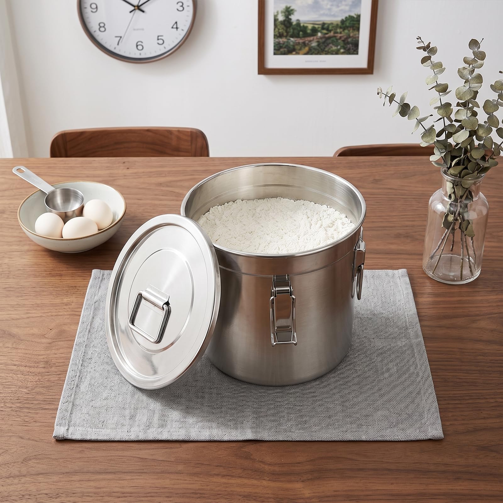 Recipiente de acero inoxidable de 21 l con tapa, recipiente grande para cereales