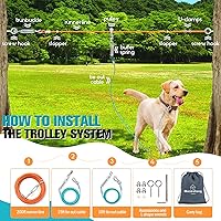 Vista 7 de Sistema de carrito para perros de alta resistencia mejorado: 200 pies con cable de amarre de 10 y 15 pies, cable de correa larga para acampar al