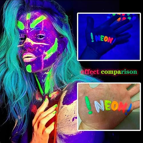 Miniatura 2 de 12 piezas de pintura facial y corporal que brilla en la luz negra, fluorescente, neón UV, para Halloween, club, maquillaje, Navidad, fiesta, kit de