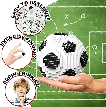 Football Building Block Set 800Pcs STEM Educational Puzzle Toy Block Decorations | Football Gifts for Boys, Girls Kids Miniature 3D Football Toy Model | Stress Relief Game & Birthday Gifts