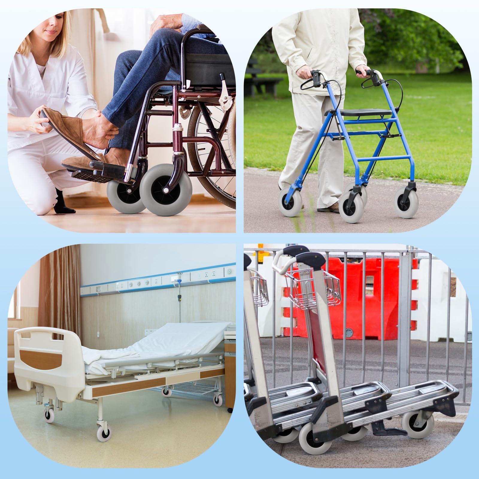 EFUTURETIME 2 x Ersatzräder 190mm,Ersatz Lenkrollen TPR für Rollstuhlräder Vordere 8 Zoll für Rollator, Rollstuhl, Laufrad, Gehhilfe (Hellgrau)