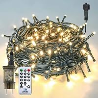 Auting LED Fényfüzér Kültéri Meleg Fehér 100 LED 13m Zöld Kábel Távirányítóval Időzítővel 8 Mód Vízálló Karácsonyfa Kert 1
