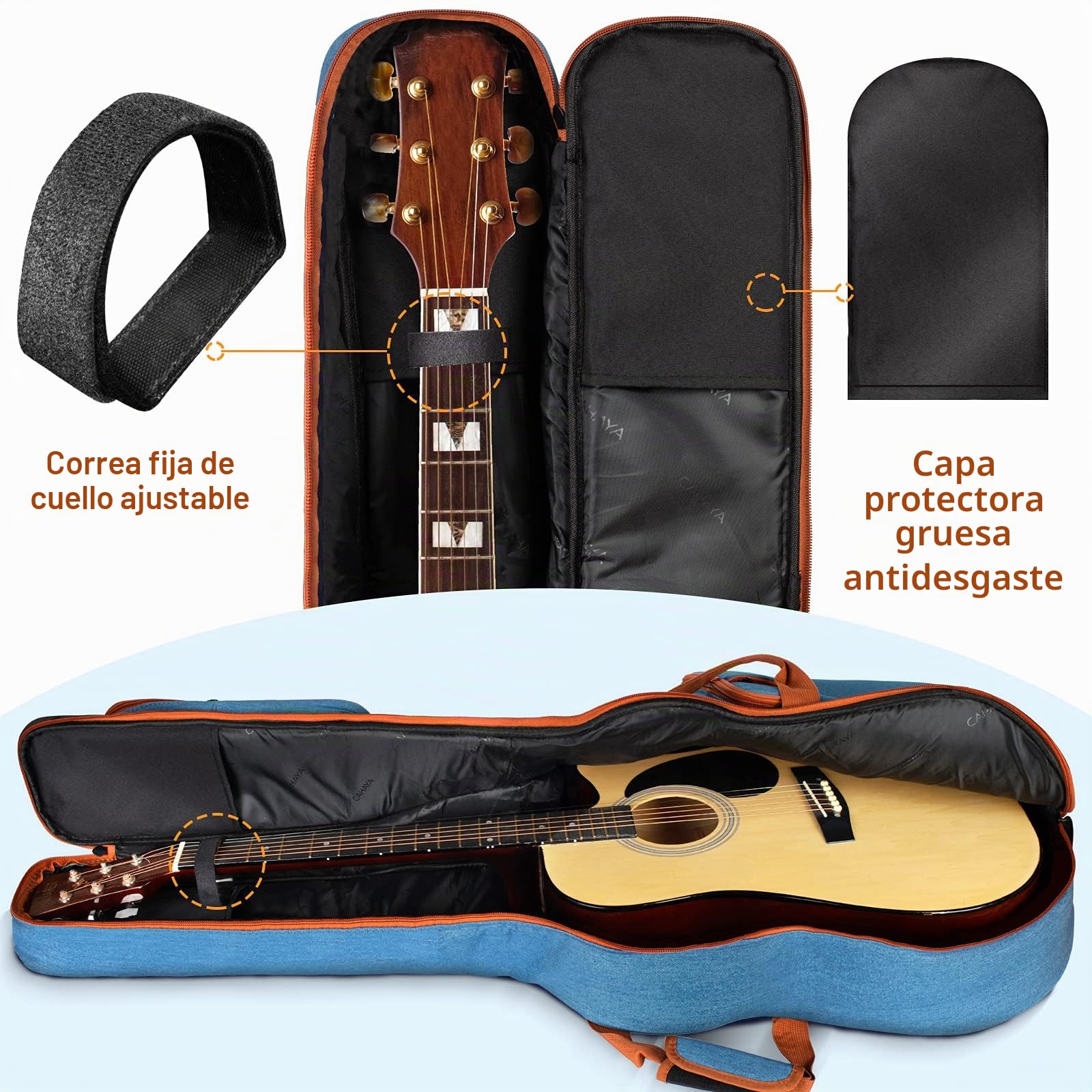 CAHAYA Funda de Guitarra Acústica de Mezclilla Transpirable Bolsa Guitarra Acolchada 8mm para Guitarra Acústica Clásica de 39 40 41 Pulgadas Modelo CY0254