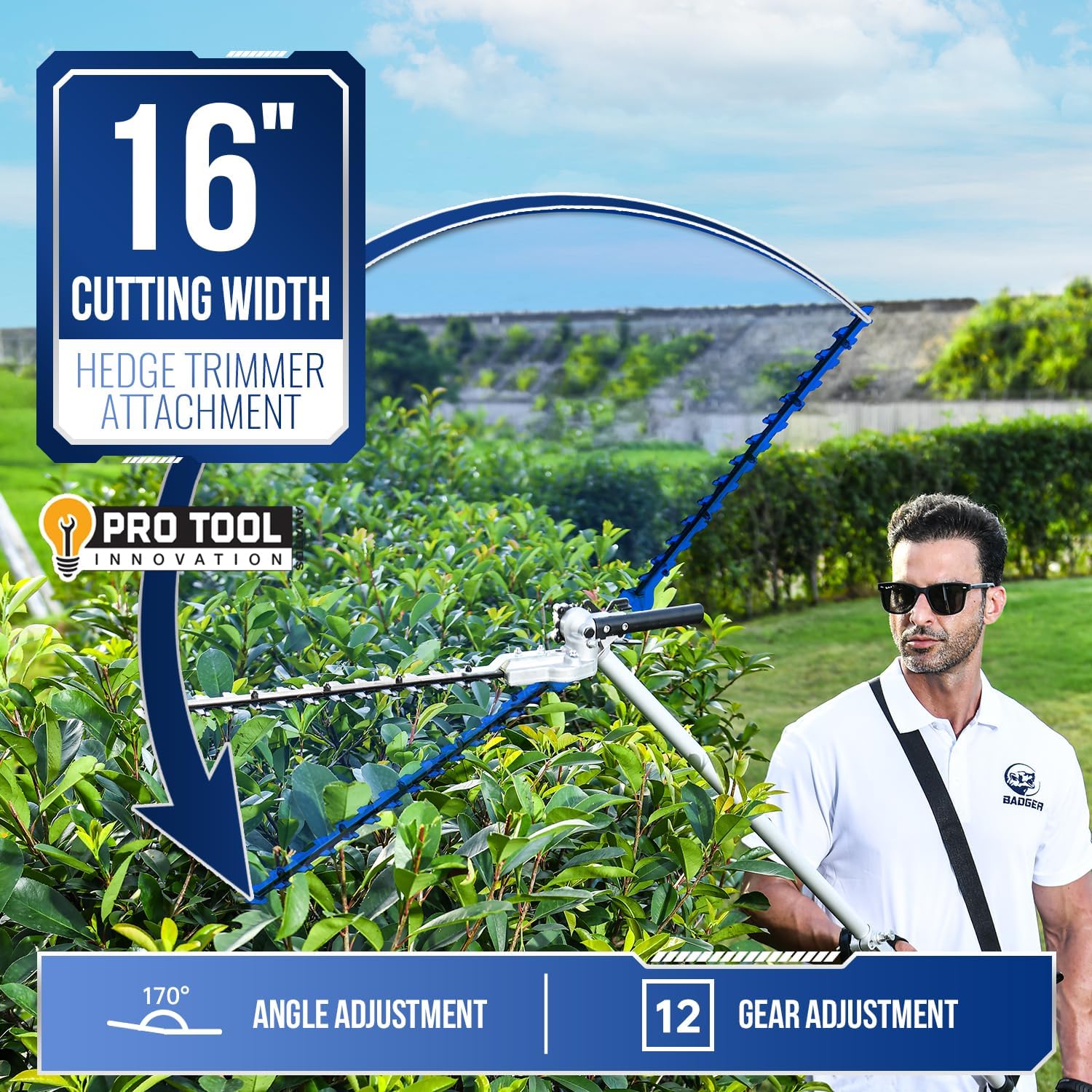 Wild Badger Power 40V Cordless Weed Wacker, String Trimmer/Edger, Hedge Trimmer and Brush Cutter Blade, Pole Saw, Attachment Capable 4-in-1 Multi-Tool Kit with 2 * 20V 4Ah Battery and 1 Charger, Blue