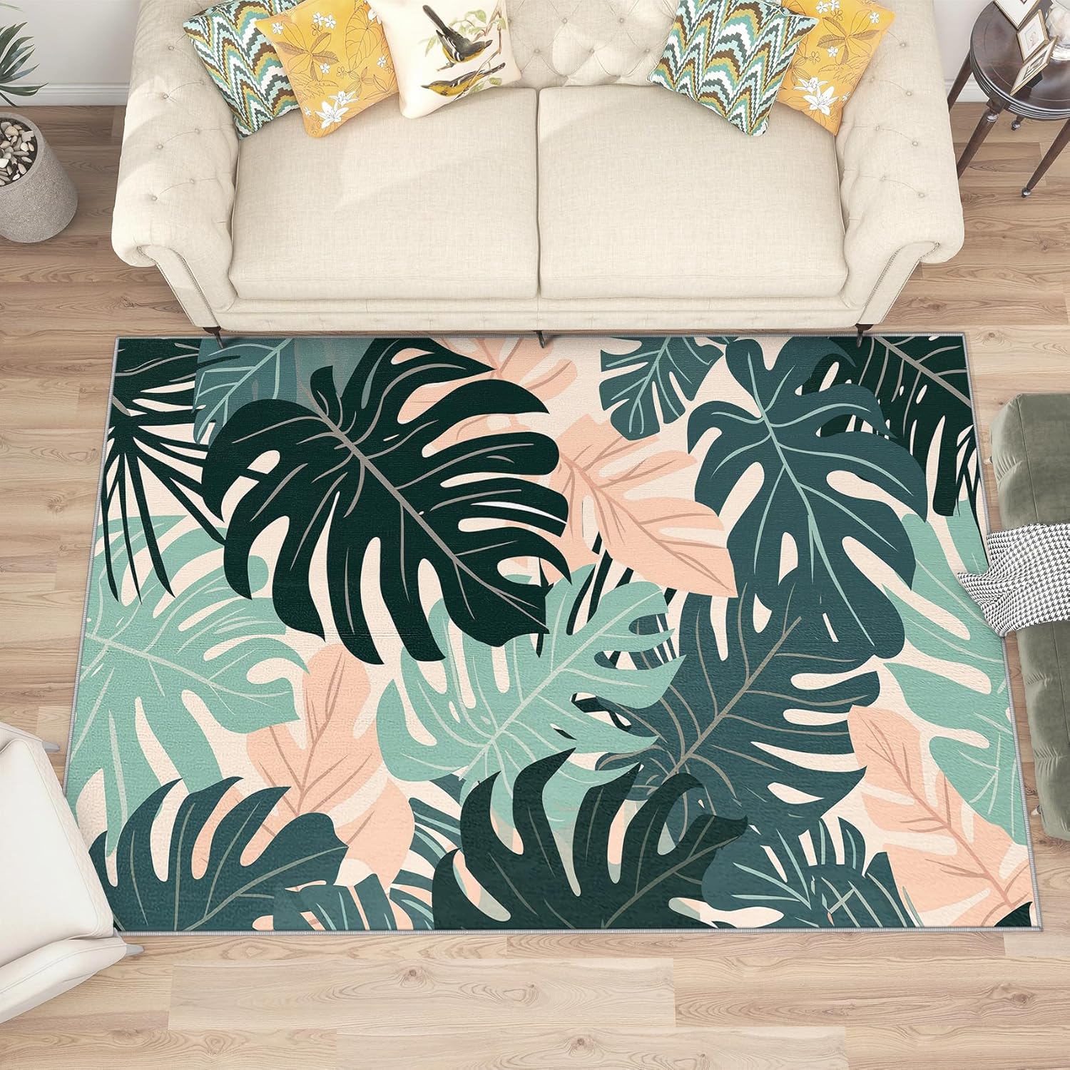 Monstera Rug Large - 2x3 Rug - Monstera Rug - Tropical Leaf Plant Area Rug - Tropical Leaves Botanical Rugs - Hawaiian Style Carpet - Home Decor