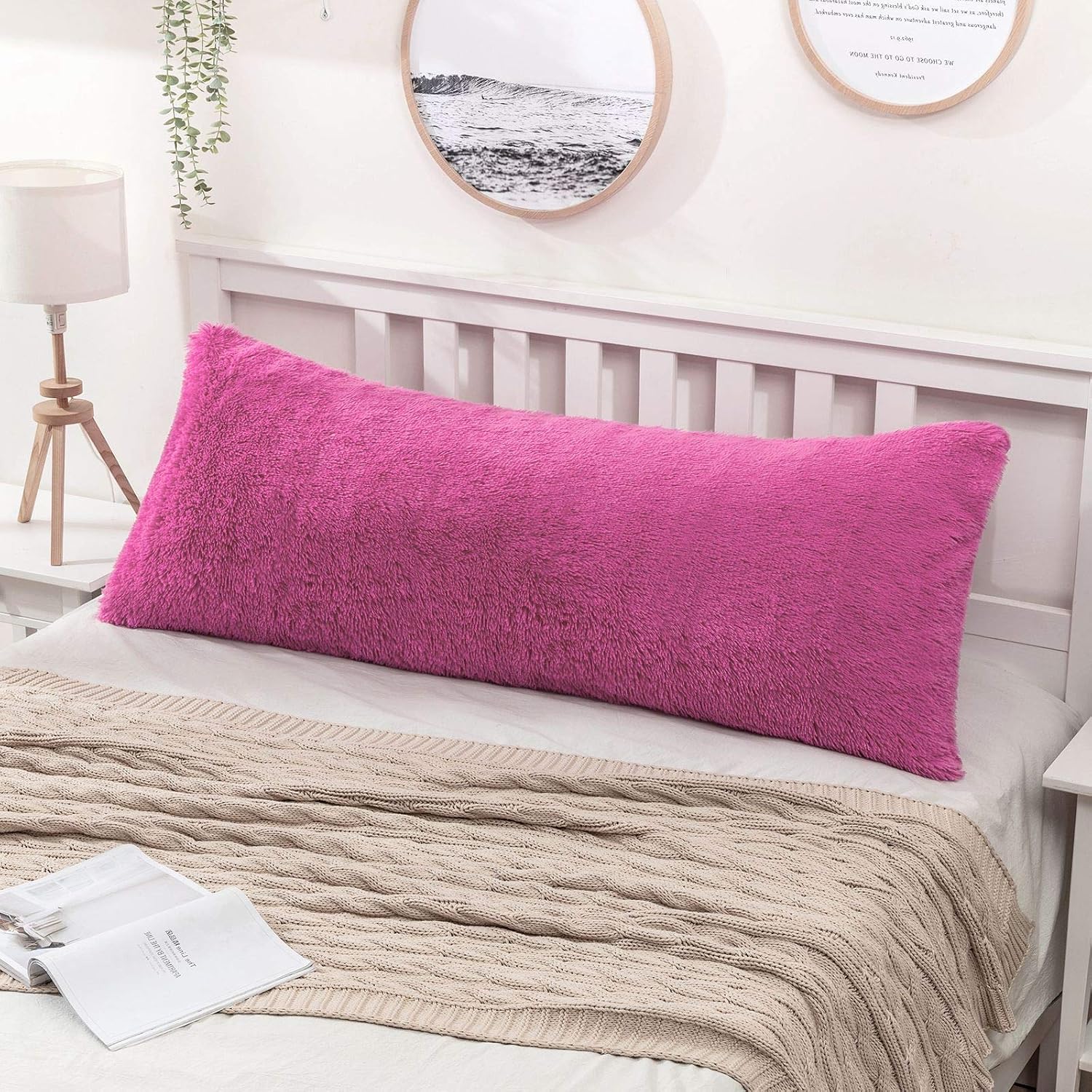 MIULEE Decorative Luxury Faux Fur Body Pillow Cover Long Bed Pillowcase Plush Throw Pillow Cover Hidden Zipper Closure for Sofa Bedroom Pregnant Adults Women Sleeping King Size 20 x 36 Inches Hot Pink