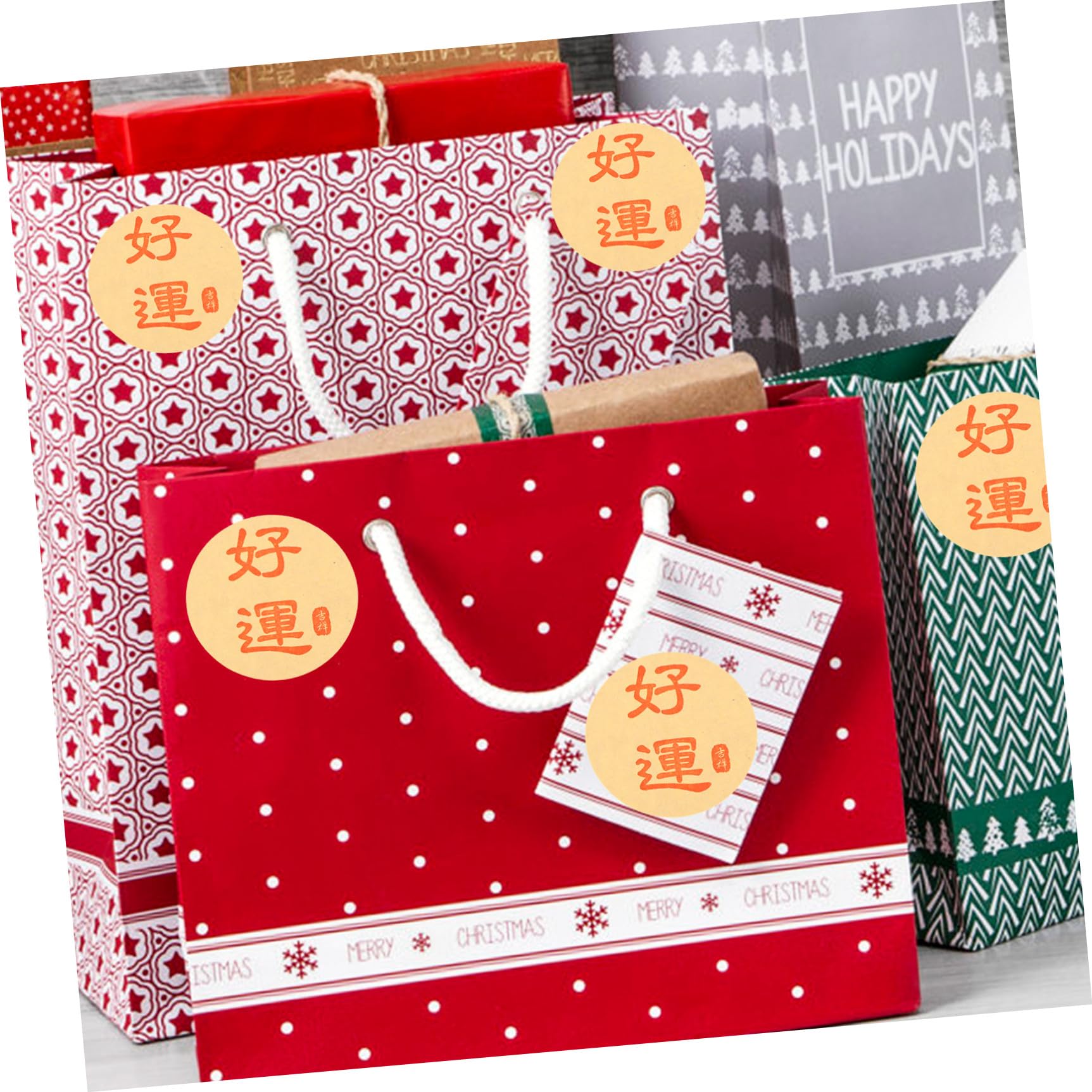 DOITOOL 500 Pezzi Adesivi Capodanno Etichette Rosse per Decorazioni Festa Adesivi Regalo per Scatole e