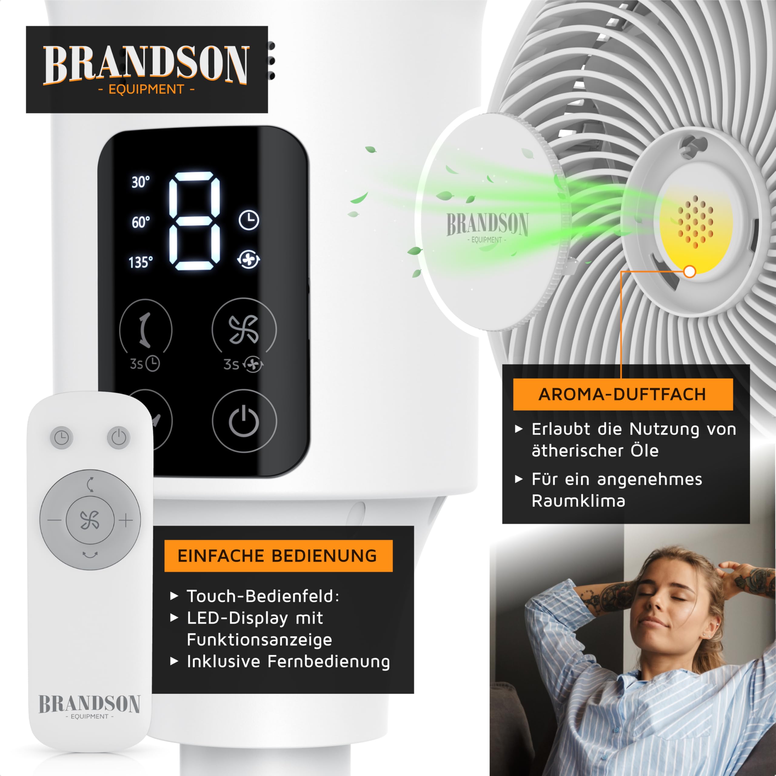 Brandson 3D Dual Blade Standventilator ECO Line DC Motor leise 9 Geschwindigkeitsstufen Fernbedienung energieeffizient