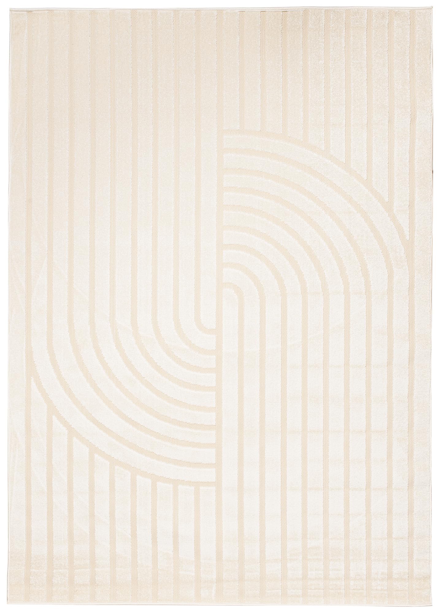 TAPISO Patio Tapis Extérieur Intérieur Terrasse Balcon Jardin d'hiver Cuisine Salon Moderne Crème Géométrique Aspect 3D Résistant aux Intempéries Oeko-TEX 160 x 220 cm