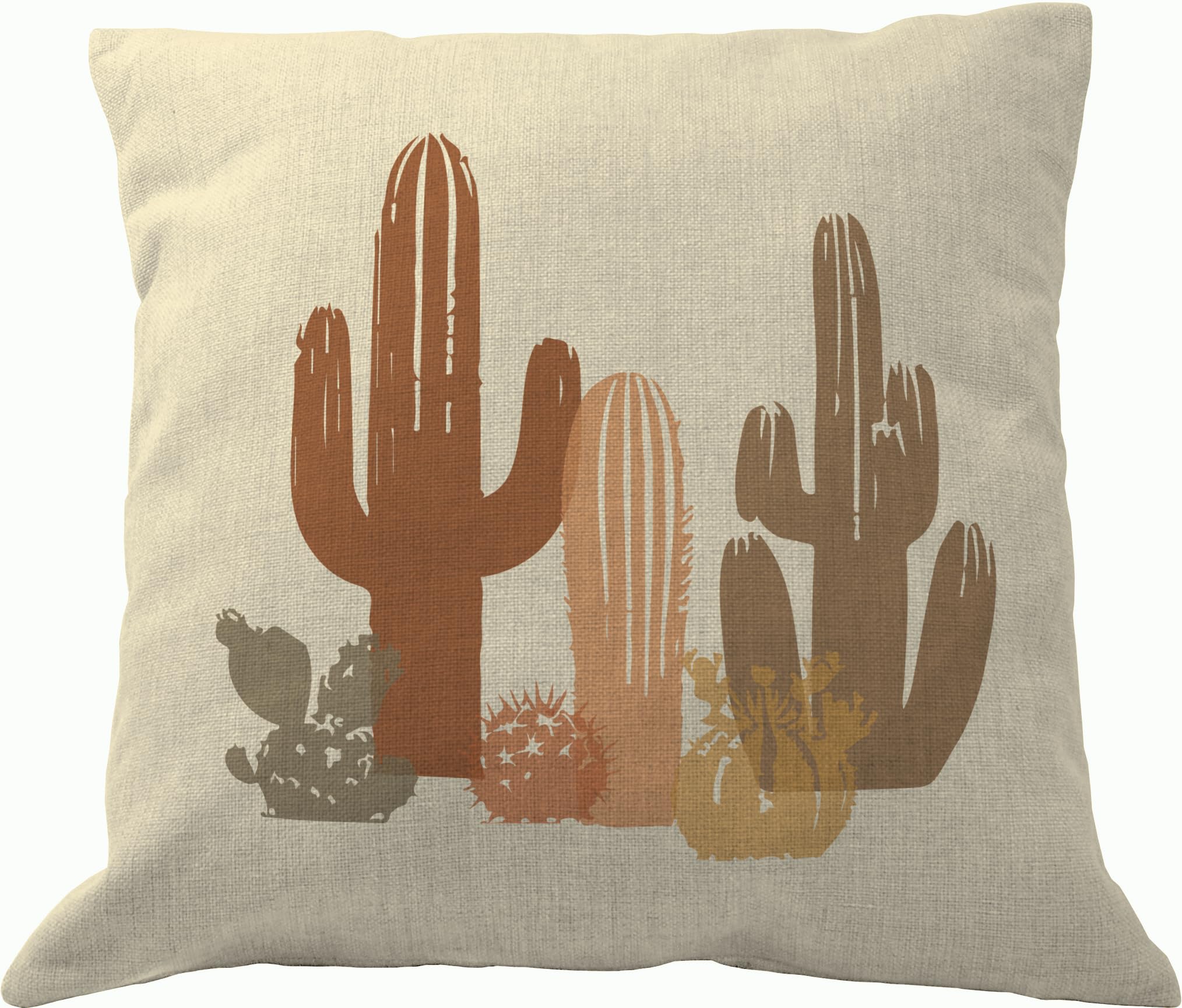 DrupsCo 18x18 Cactus Collage Throw Pillow Cover - Cotton Linen Desert Decor Pillow Case, Cactus Themed Home Decorations