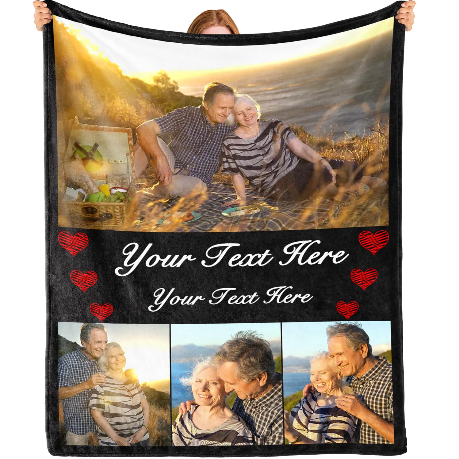 Bemaystar Personalised Blanket with photo - Gifts for Grandparents, Personalised Blankets for Adults, Custom Gifts for Grandma,Grandad,Christmas, Birthday,anniversaire