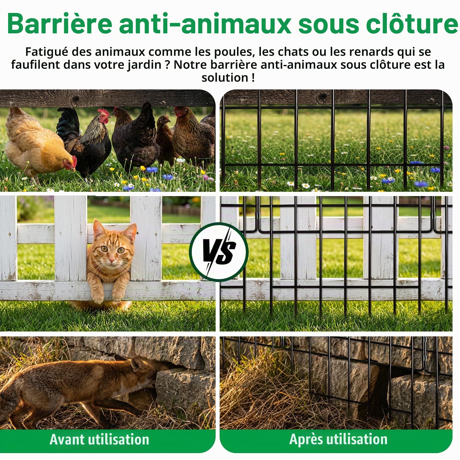 Thealyn 10 Pack Barrière Animaux de Jardin en Métal Décorative, Hauteur 17 po (43 cm) X Largeur 13 po (33 cm), Longueur Totale 10,8 Pieds (3,3 m), Clôture de Jardin sans Creusage pour Délimiter