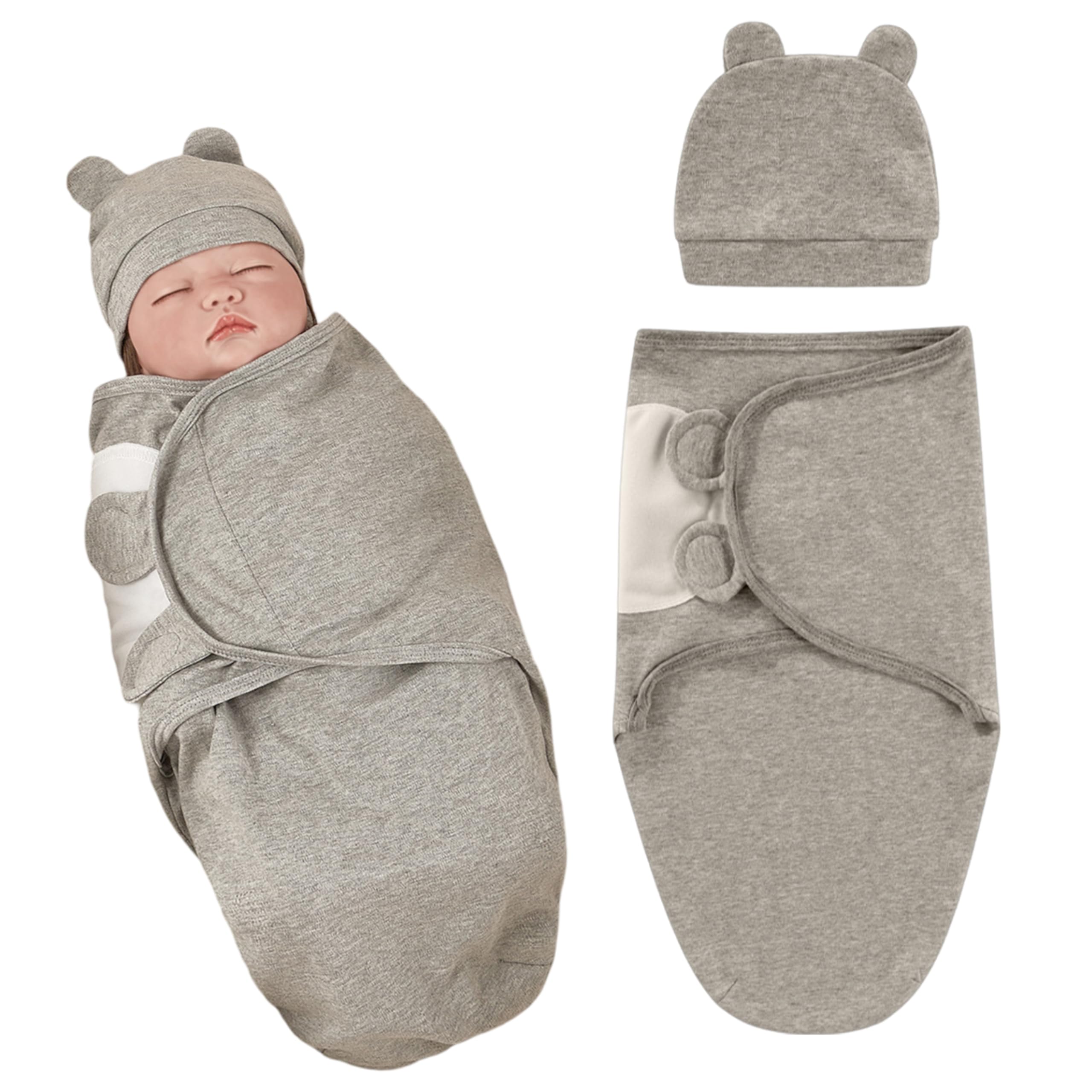 BEMBIKA Baby Swaddle Wraps Soft Cotton, Organic Cotton & Hooded Muslin Swaddle Wraps, Comfortable, Breathable & Safe Set of 2 -(0–3 Months | Solid Gray)-image-15