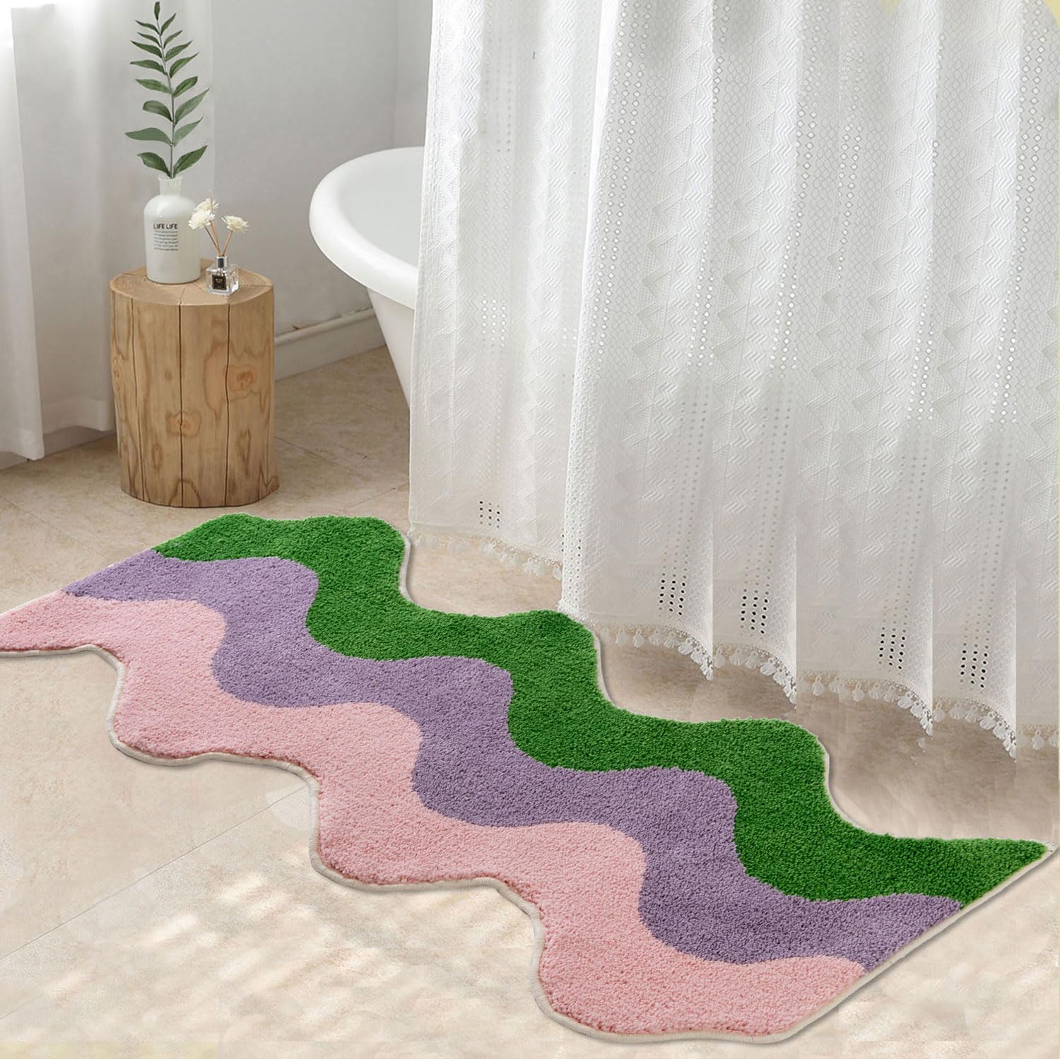 Amazon.com: Urtlmaji Bathroom Runner Rug Green Wave Tufted Long Bath ...