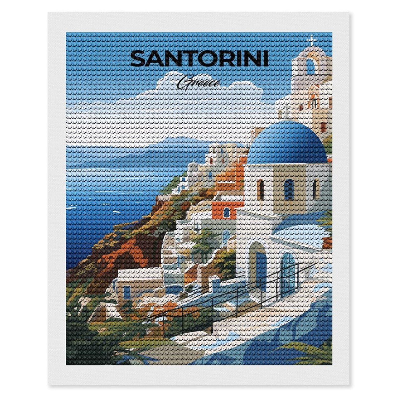 Junmoney Santorini Greece Travel Diamond Painting Kit 16"x20", for Women, Simple to Start, Bedroom Decor, Christmas Gift, Good for Quiet Evenings