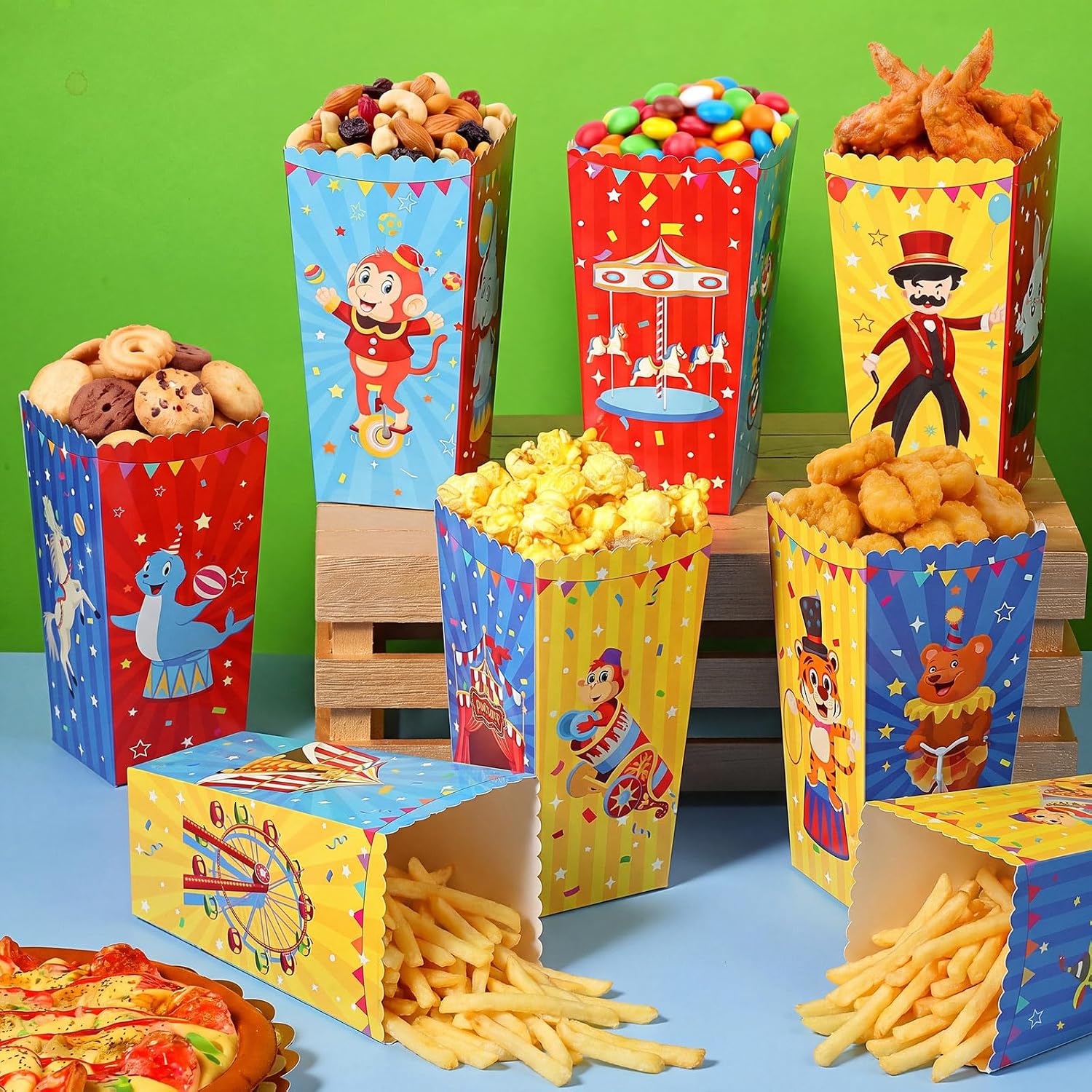 Tiamon 32 Pcs Carnival Party Supplies Decorations Circus Popcorn Boxes 6 Inch Circus Paper Candy Boxes Disposable Carnival Birthday Party Decorations for Holiday Birthday Favors Decors image 5