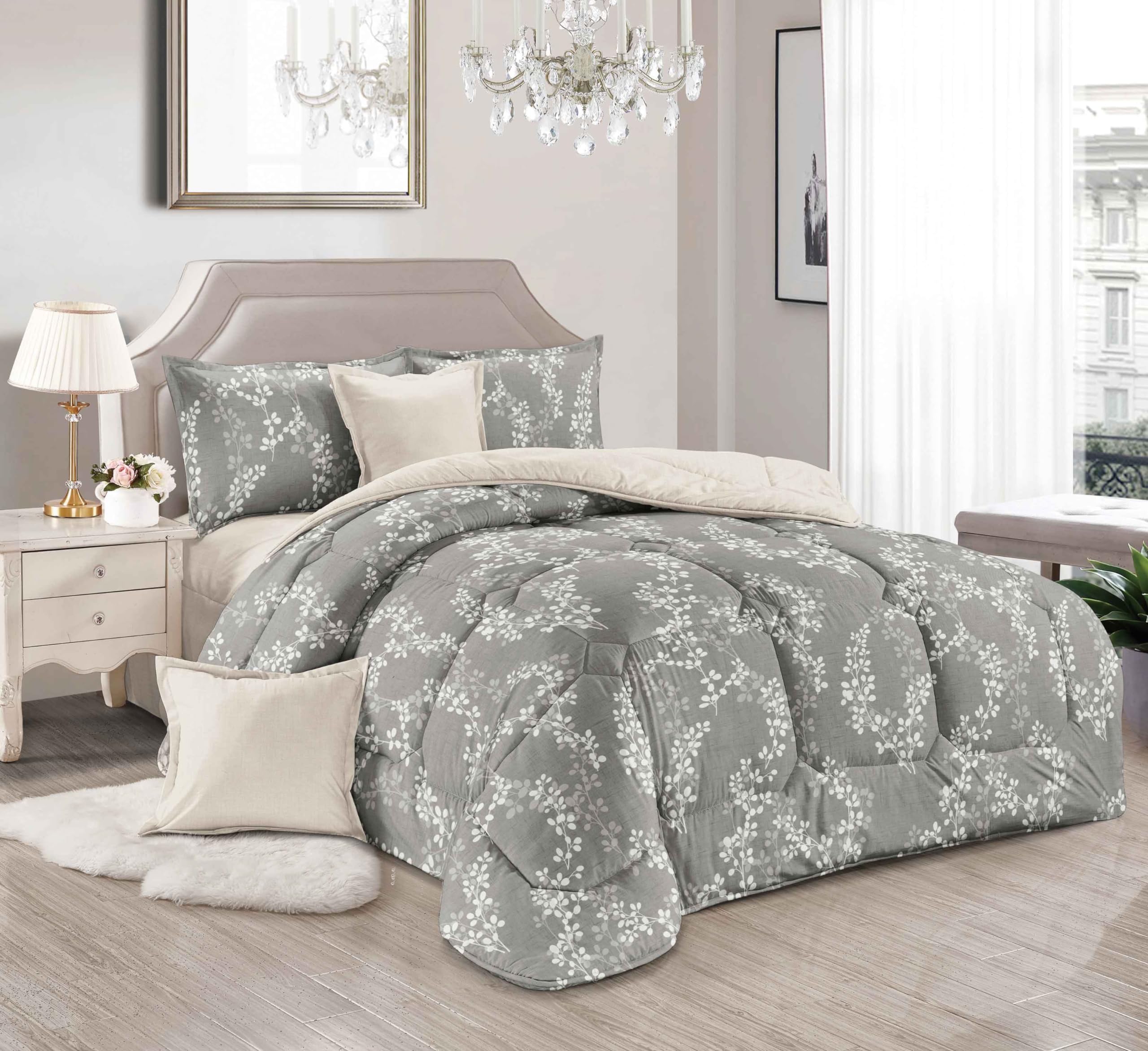 Duoya 4 PCS Quilt Set - Comforter Set - Bedding Set - Hotel Bedding Set, All Season (Grey with Vines Pattern)