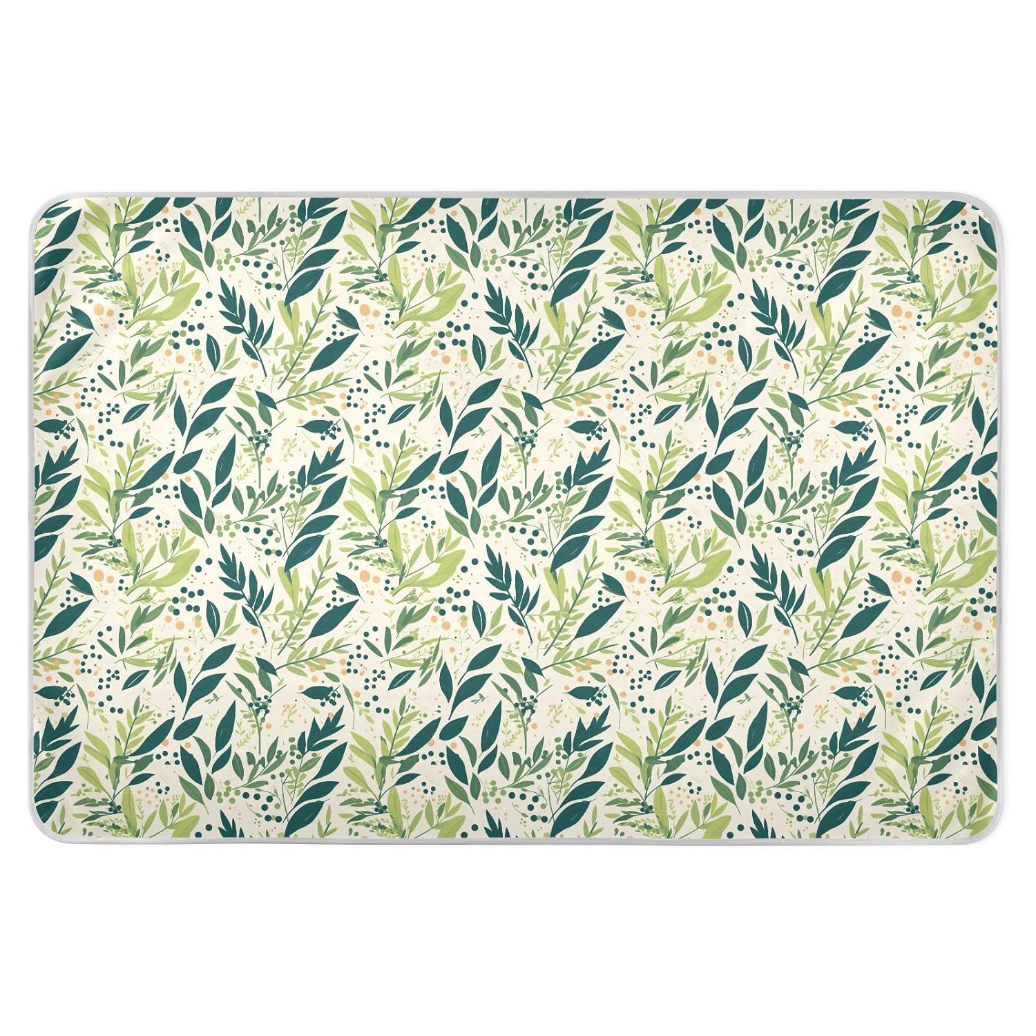 Modern Green Leaves Extra Large Resuable Baby Bed Pad Soft Absorbent Baby Pee Pads Changing Cradle Mattress for Children Adults Pets, 52" L x 34" W