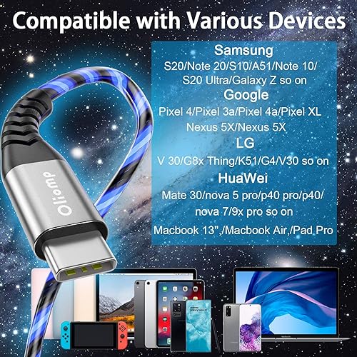 Miniatura 6 de Cable USB C a USB C de 6 pies 60 W 3A con luz USB C, cable de carga rápida, cable LED tipo C a tipo C para iPhone1515Pro15Plus15ProMaxiPad
