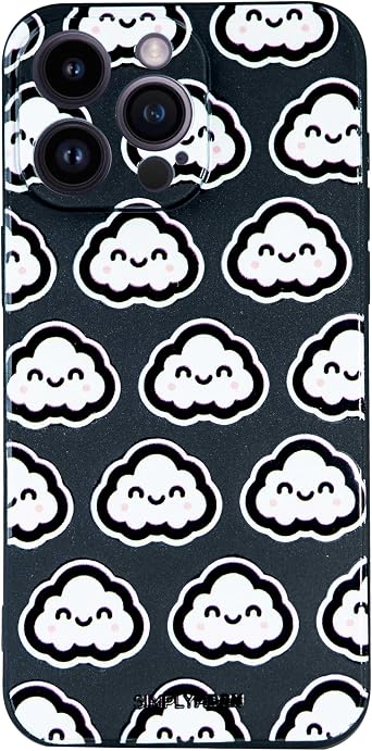 SIMPLYMDRN Slim Case for iPhone 15 Pro Max - Clouds Cover, Stylish for Women, Smiling Cloud Design, Cute for Girls Cloudlet Black