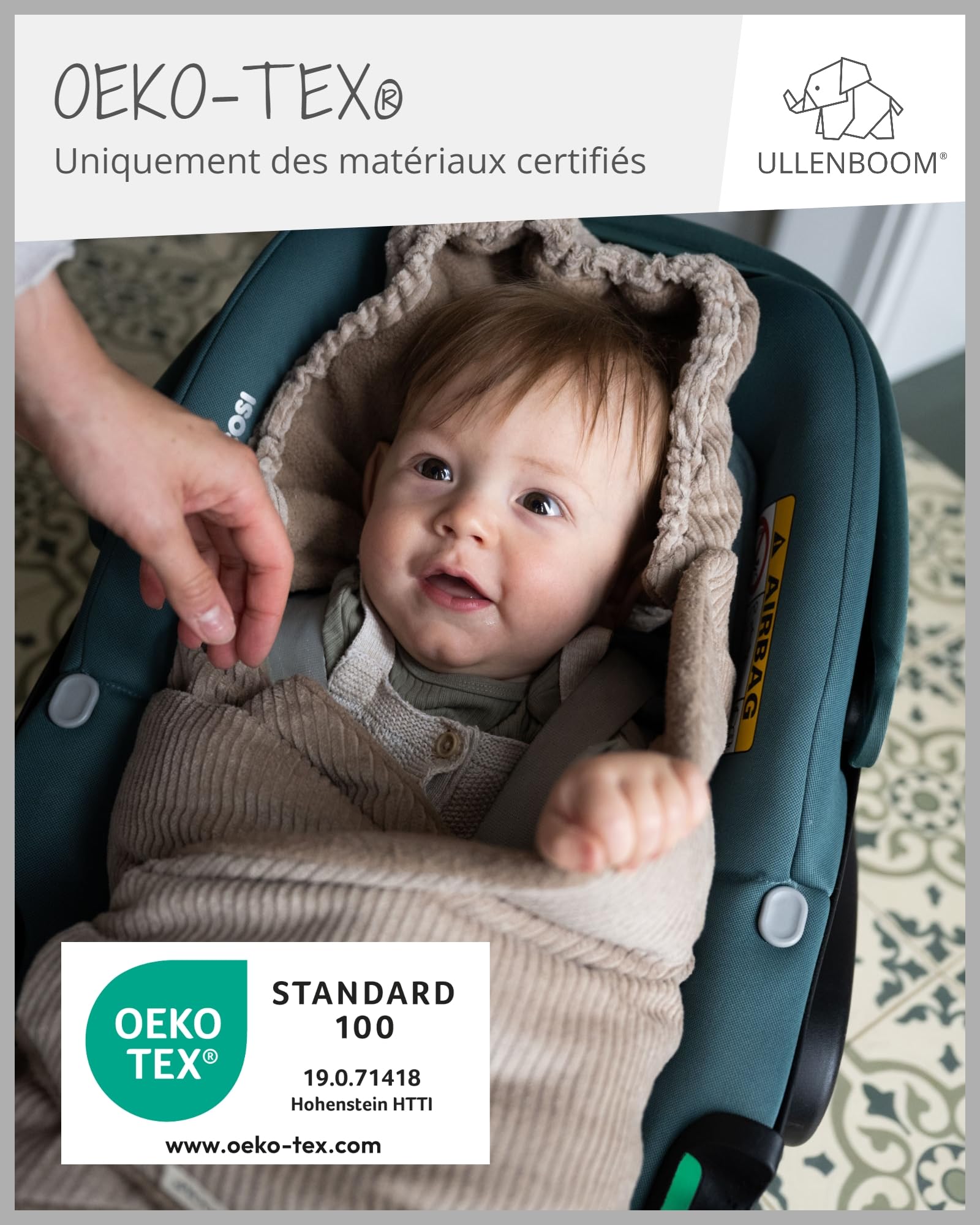 ULLENBOOM Couverture Emmaillotage Bébé - Idéal comme Couverture Siège Auto Bébé, Chancelière Universelle pour Poussette, 0-9 Mois, Pour l'automne et l'hiver, Velours Côtelé Sable