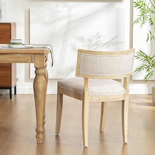 Miniatura 8 de Sillas de comedor tapizadas de tela de lino, silla de comedor moderna de mediados de siglo con patas de madera y respaldo curvado para cocina, sala