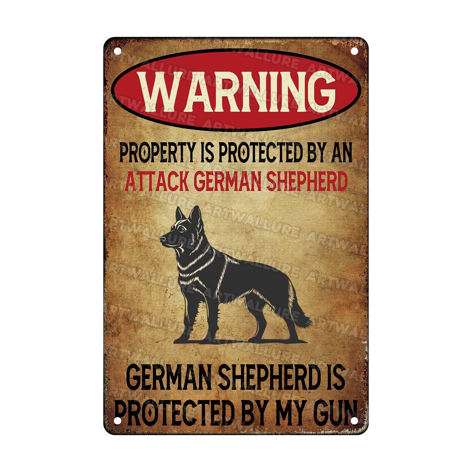 German Shepherd Vintage Sign Warning Metal Sign for Wall Decor Shed Garage Man Cave Kitchen 8x12Inch