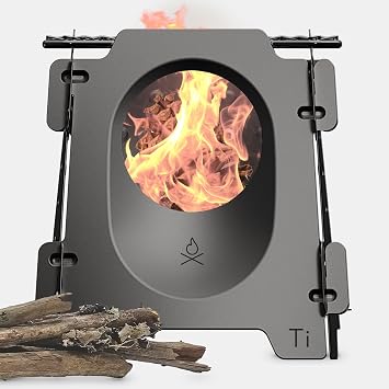 Uberleben | Stoker Titanium Camping Stove 7.7oz Ultralight Flatpack Wood Burning Stove for Backpacking, Hiking & Outdoor Cooking Portable, Folding Camping Essentials