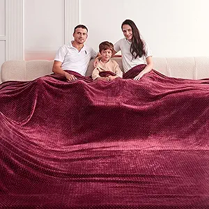 Oversized King Fleece Blanket 120x138 Inches, Seamless Soft Cozy 3D Jacquard Flannel Blanket 10'x11.5' Extra Large for Bed, Sofa, Couch, Travel & Camping, California King Throw, Burgandy Red Leaf