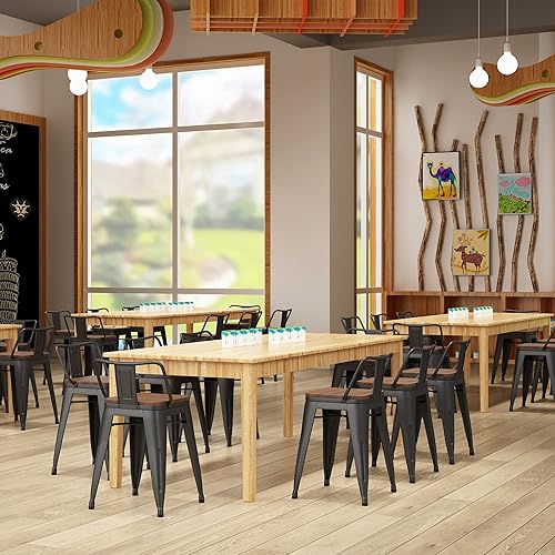 Miniatura 6 de Yongchuang Juego de 4 taburetes de bar de 18 pulgadas apilables de metal para cocina, comedor, sillas con parte superior de madera, taburete de aula