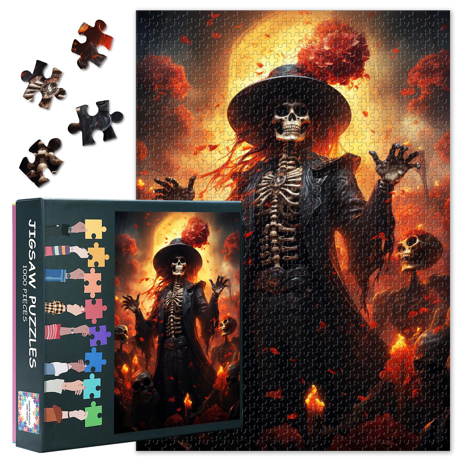 Skull Jigsaw Puzzles for Adults 1000 Pieces, Joyful Dancing Skeletons