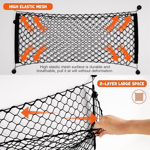 Miniatura 3 de Red de carga elástica de 2 capas de alta resistencia  Red organizadora de almacenamiento elástica, red de carga de malla para camioneta, cama,