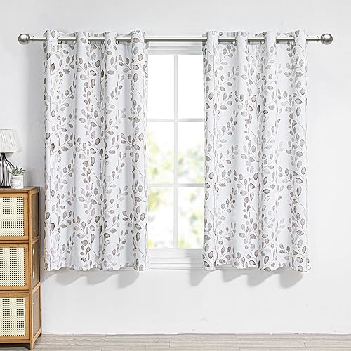 Miniatura 2 de MYSKY HOME Cortinas para dormitorio, juego de 2 paneles con aislamiento térmico para ventanas pequeñas, estampado de hojas, cortinas clásicas para