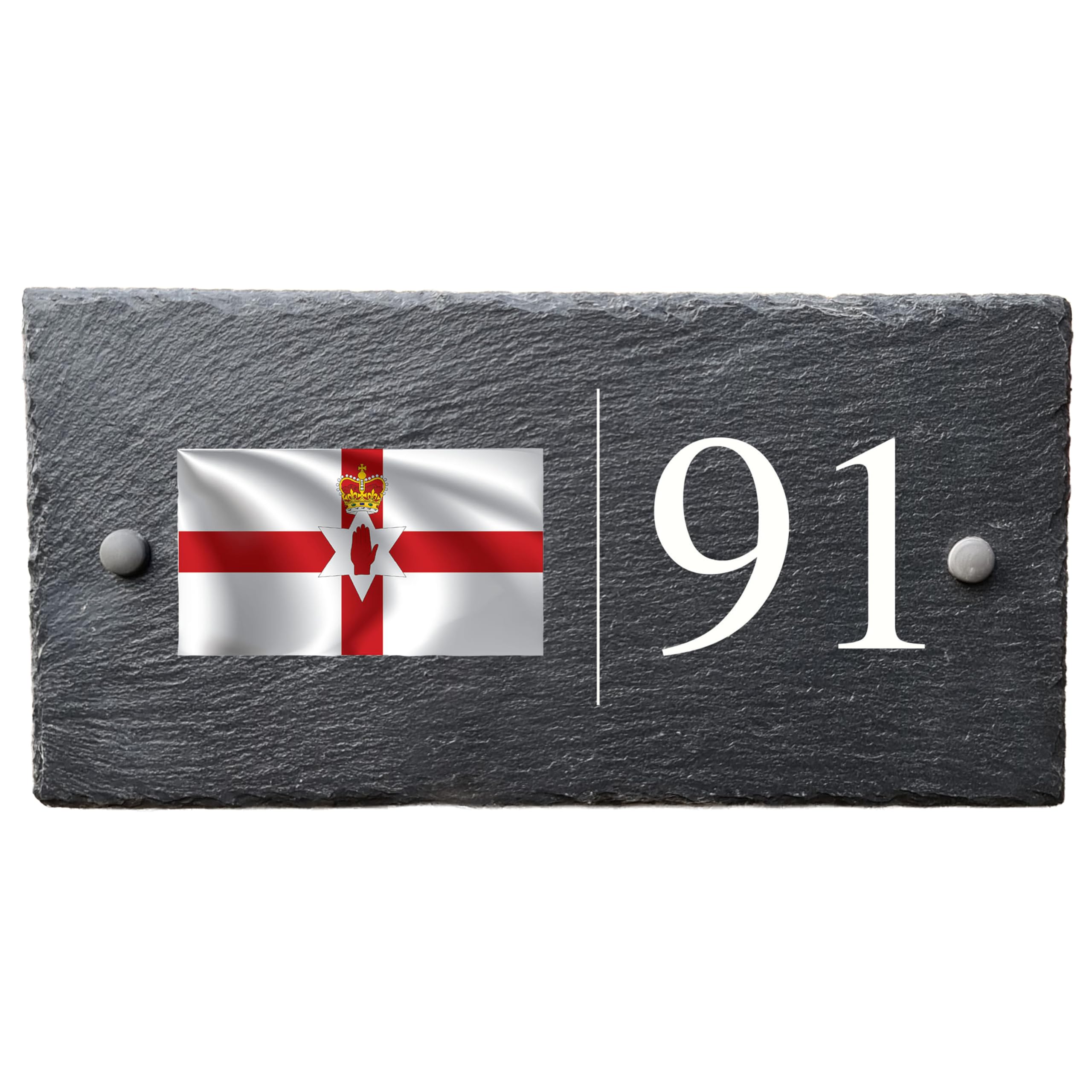 Bespoke Slate House Signs - Handmade UK and Ireland Door Number Wall Plaque with Rustic Design - Includes Fixing kit - 300 x 150mm (Northern Ireland Flag)