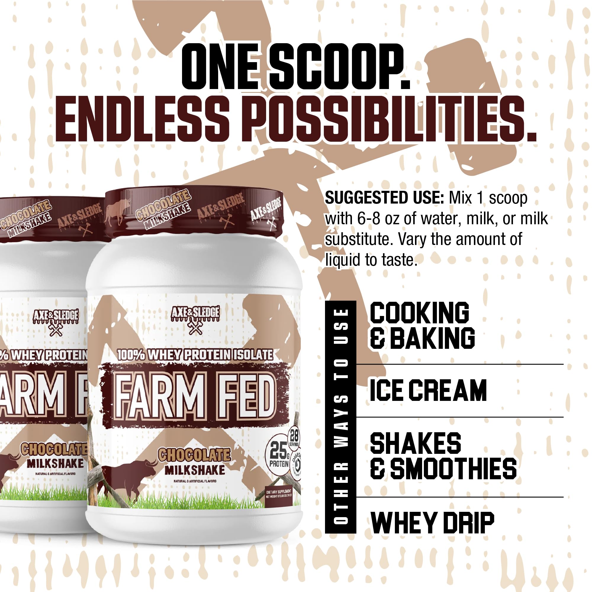 Axe & Sledge Farm Fed 100% Whey Protein Isolate | 25g Protein | Low Carb, Low Sugar, Gluten Free | Protein Powder for Men and Women | Keto | Made in the USA | 28 Servings, Chocolate Milkshake — Amazon image 5