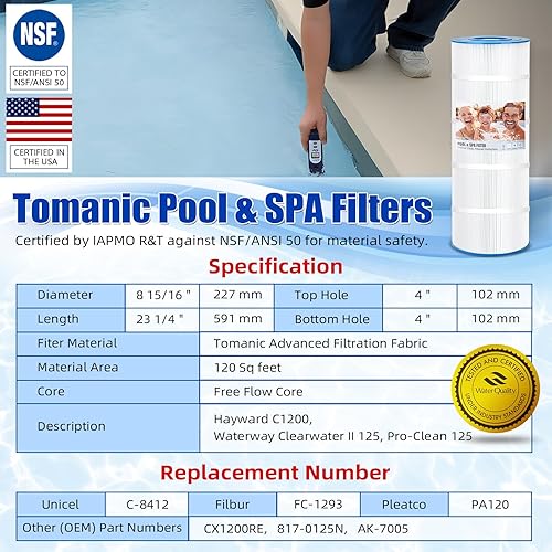 Miniatura 2 de Cartucho de filtro de piscina C1200 reemplaza Hayward CX1200RE, Unicel C-8412, Filbur FC-1293, PA120, Waterway Clearwater II 125, Pro-Clean 125 -