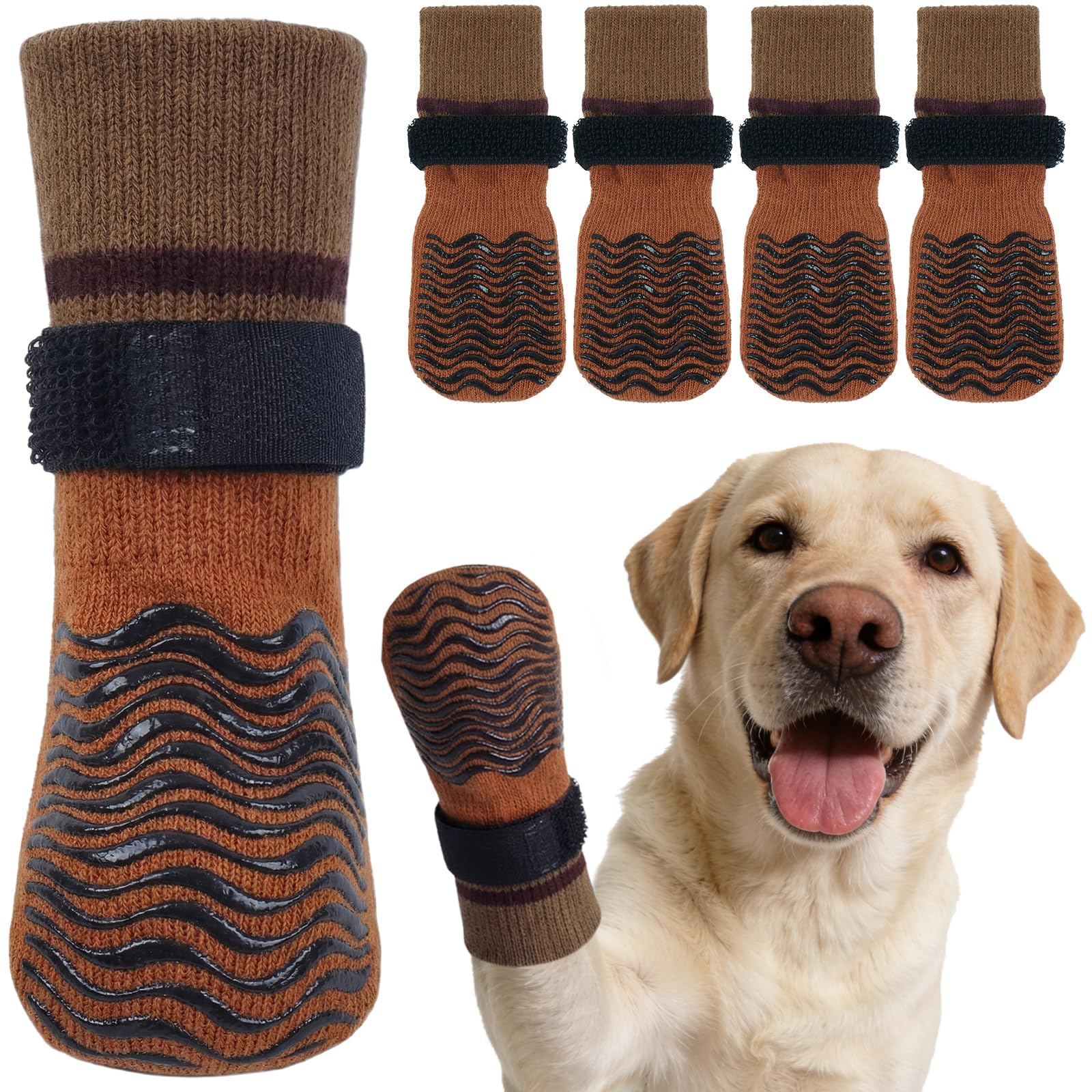 Kuoser Non Slip Dog Socks for Hardwood Floors, Dog Grippy Socks with Double-Sided Traction, Anti Slip Dogs Booties Paw Protectors to Prevent Licking Paws for Small Medium Large Senior Dogs, 4 Pack-S — view 8