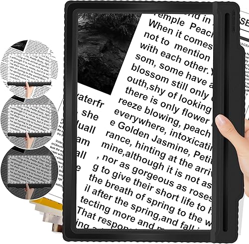 Lupa de página LED grande 5X para leer con 43 luces, lupa de área de visualización de página completa, lupa de batería de mano ligera para