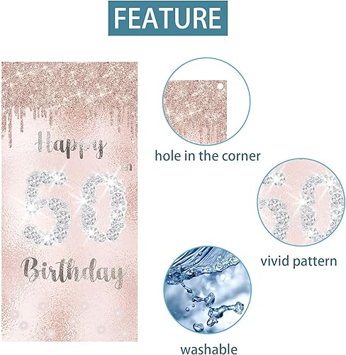 Miniatura 3 de Decoraciones de cumpleaños número 50 para mujer, regalos de cumpleaños 50, pancarta de puerta 50 y fabulosa banda y tiara para mujer, diamantes con