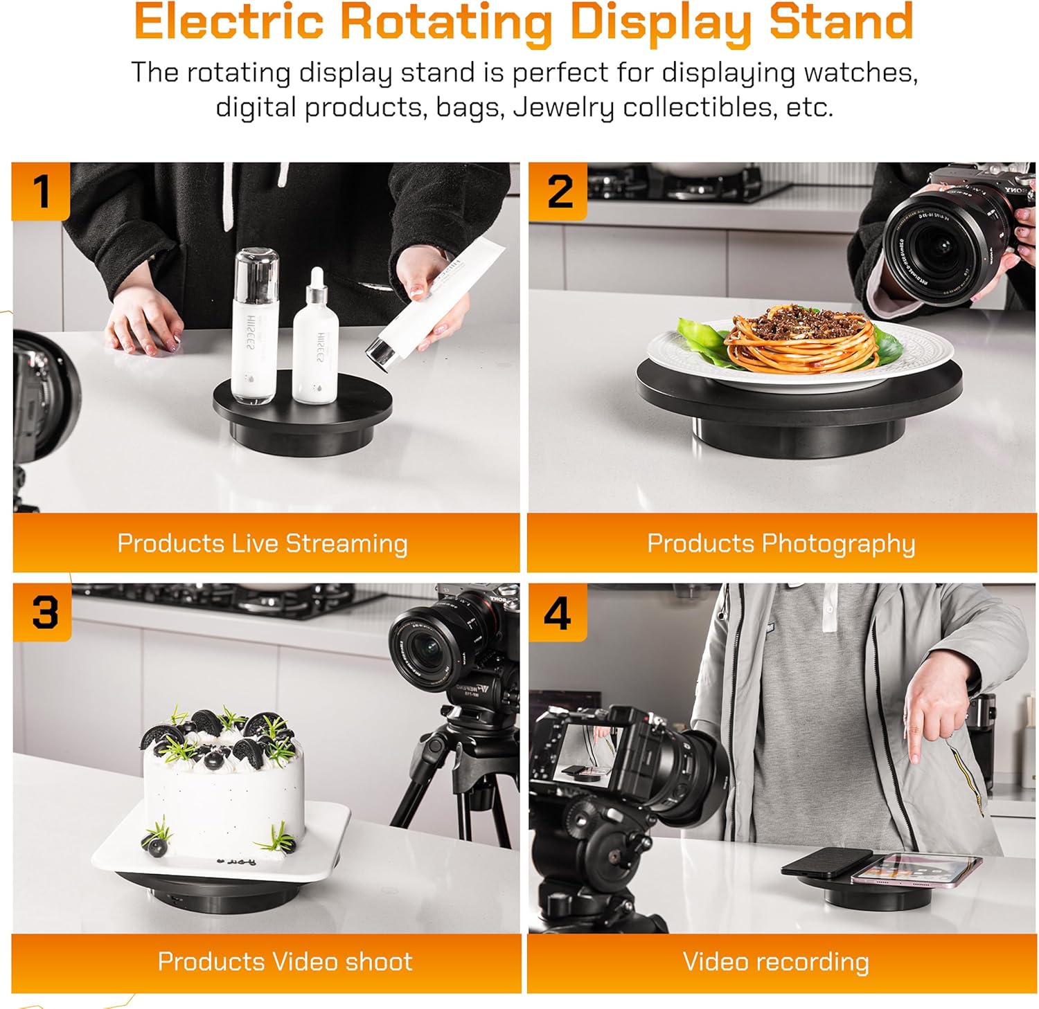 Remote control Motorized Rotating Display stand - 360° Electric Rotating Platform | 3-in-1 Sizes - 5.74", 7.08" and 8.66" Replacement Covers - Rechargeable Turn Table - Live Streaming & Photography
