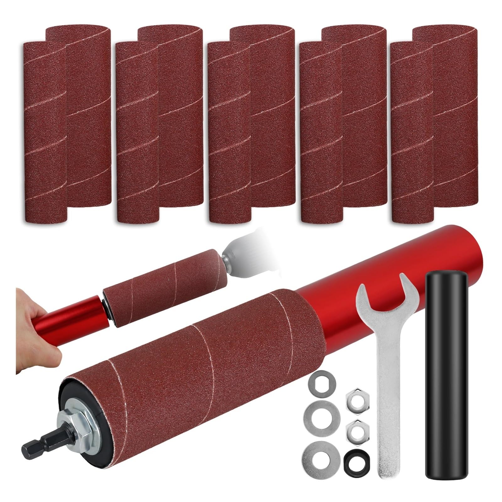 Schleifbänder 14-teiliges Trommelschleifer-Set mit Spindelschleifer, Schleifband, Gummispindeln und 120er Körnung for Holzbearbeitungsbohrmaschinen Rotationswerkzeuge