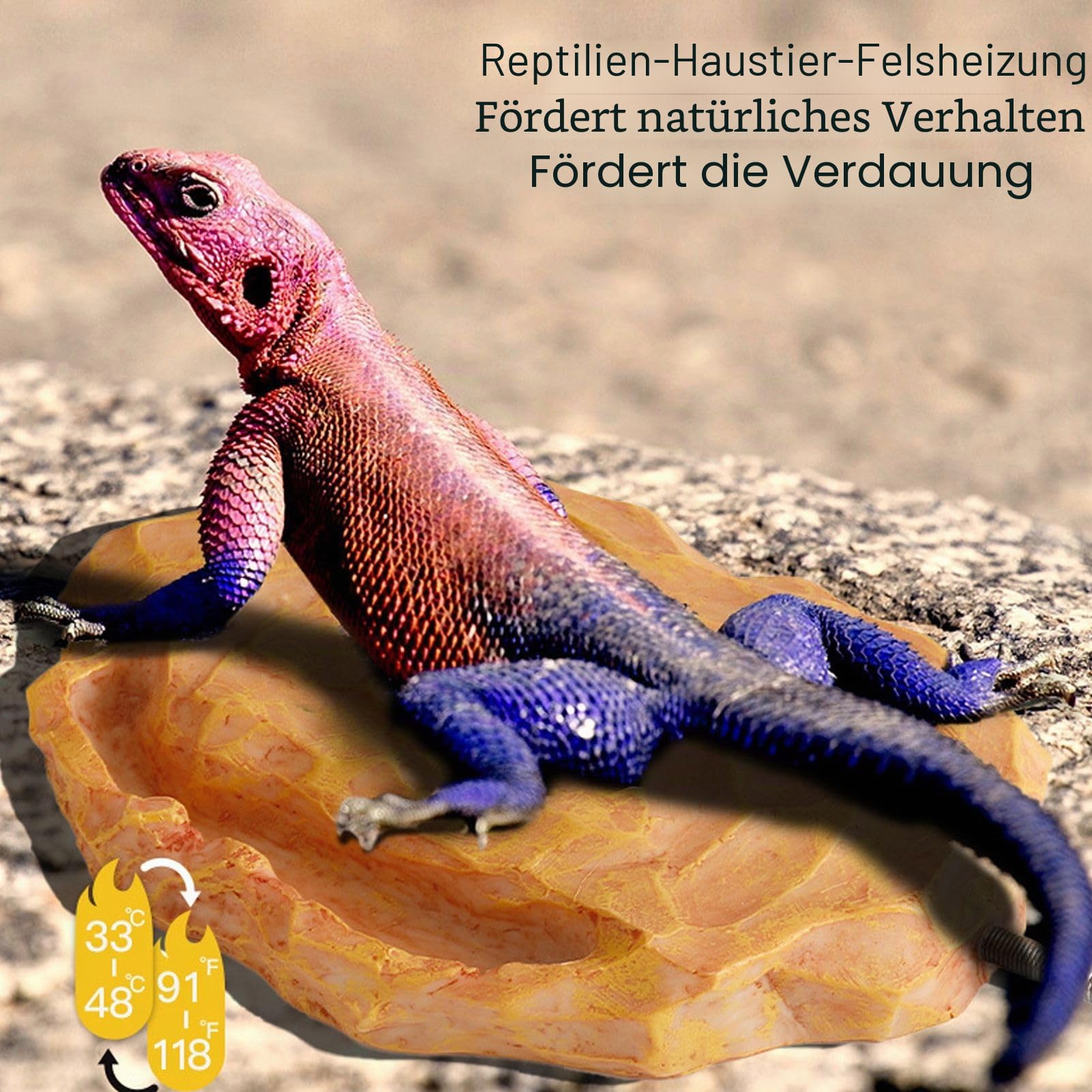 banapoy Reptilien-Heizfelsen, 5W 12V Harz versteckt Versteck für Schlangen Eidechsen Schildkröte Einsiedler, Heizung Rock Heater Habitat Verstecke Spot für Bartagame, Leopardgecko