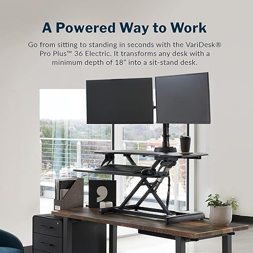 Miniatura 3 de Vari Varidesk Pro Plus 36 - Convertidor eléctrico de escritorio de pie, 11 ajustes de altura + elevación de resorte, diseño de 2 niveles, bandeja