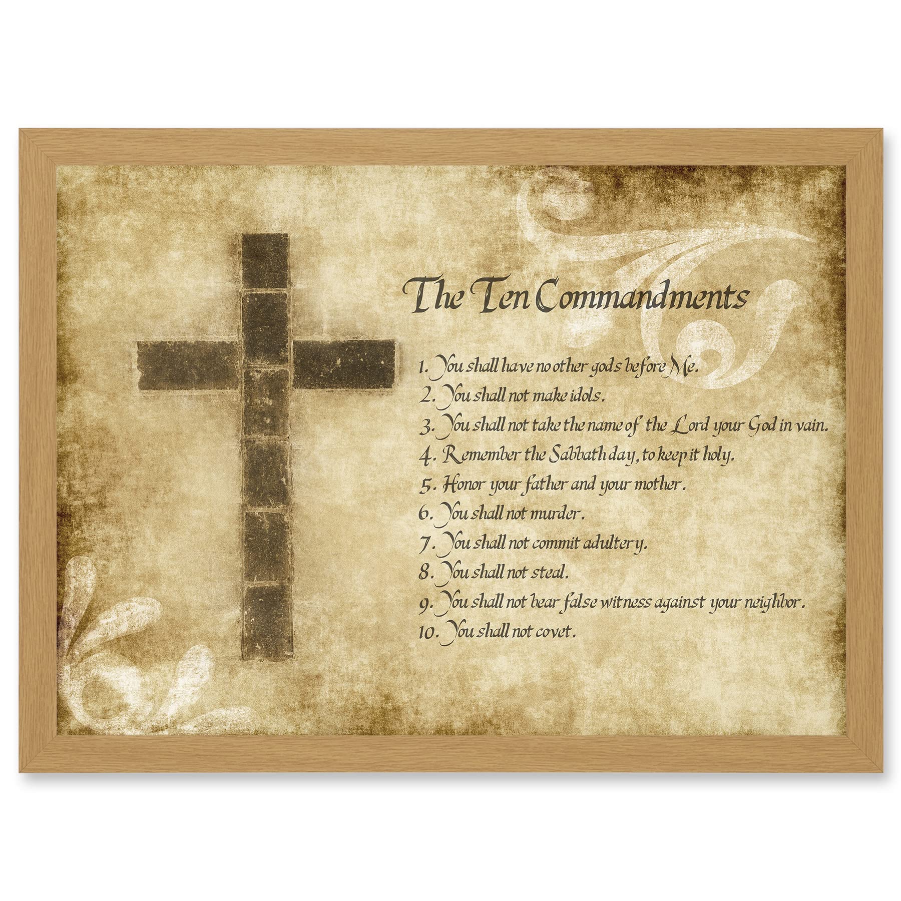 Artery8 Ten 10 Commandments Cross Christian Religious Quote Typography A4 Artwork Framed Wall Art Print