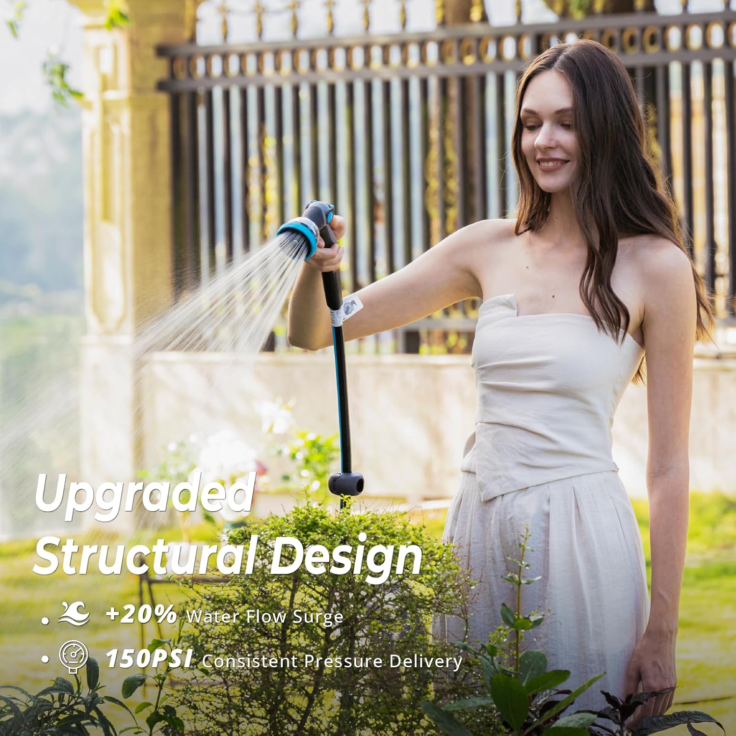 Retractable Garden Hose Reel, 1/2 in x 150 ft Wall Mount Heavy Duty Hose Reel with Any-Length Lock, Auto Rewind System, 180° Swivel Bracket, and 10-Pattern Nozzle for Garden, Dark Grey